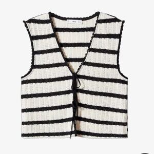Mango Black and White stripe crochet top